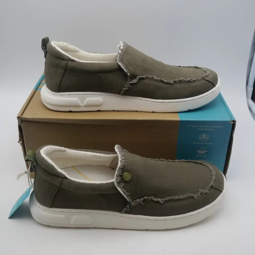 NEW Vionic Men's 8.5 Seaview Olive Canvas Shoes Slip-On  Arch Support